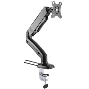 Ergo Monitor Arm mounted on a desk, featuring adjustable height and cable management for a clean workspace.