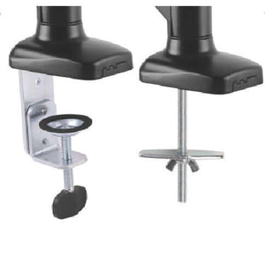 Ergo Monitor Arm mounting hardware for easy installation on desks and standing desks, featuring tool-free design.